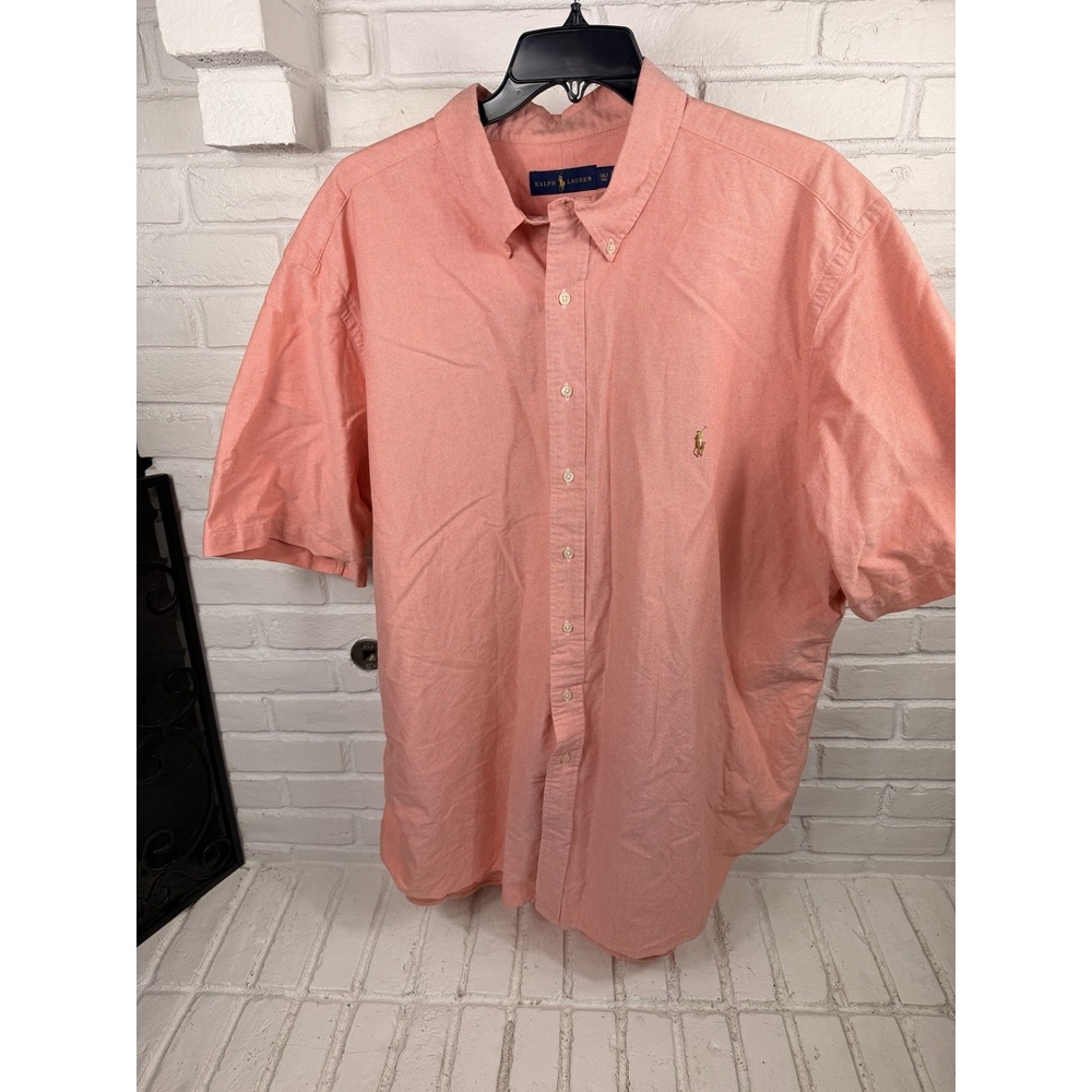 Preppy Ralph Lauren 3XLT Tall Coral Oxford Shirt Short Sleeve Pony Big Tall
